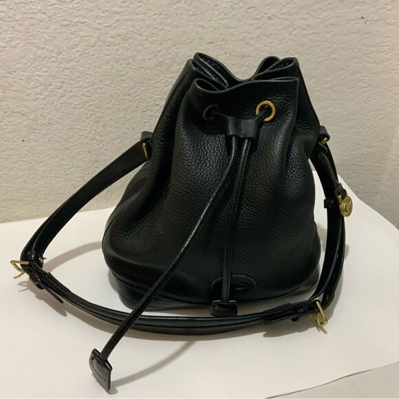 Vintage Dooney & Bourke AWL Pebbled Black Leather Drawstring Bucket Purse Bag